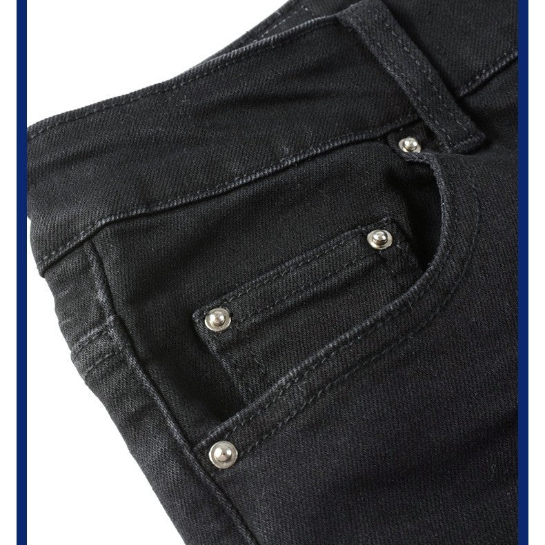Jean plissé noir avec empiècements pour homme