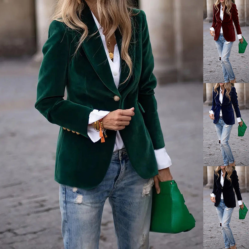 Velvet Lapel Slim Fit Single-Breasted Casual Business Jacket for Women