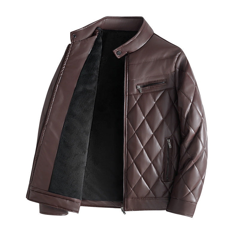 Men's Casual Thick PU Leather Jacket Winter Fleece-Lined