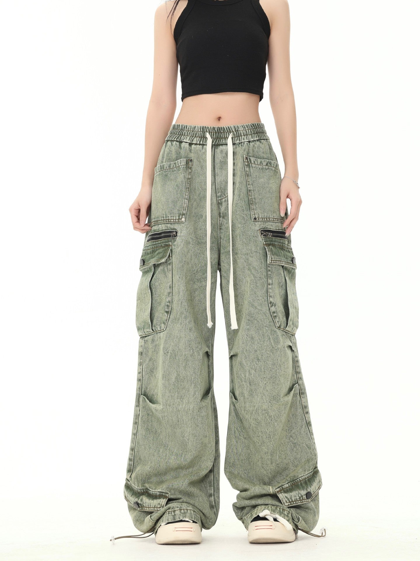 Unisex American-Style Distressed Heavy Industry Straight Cargo Jeans