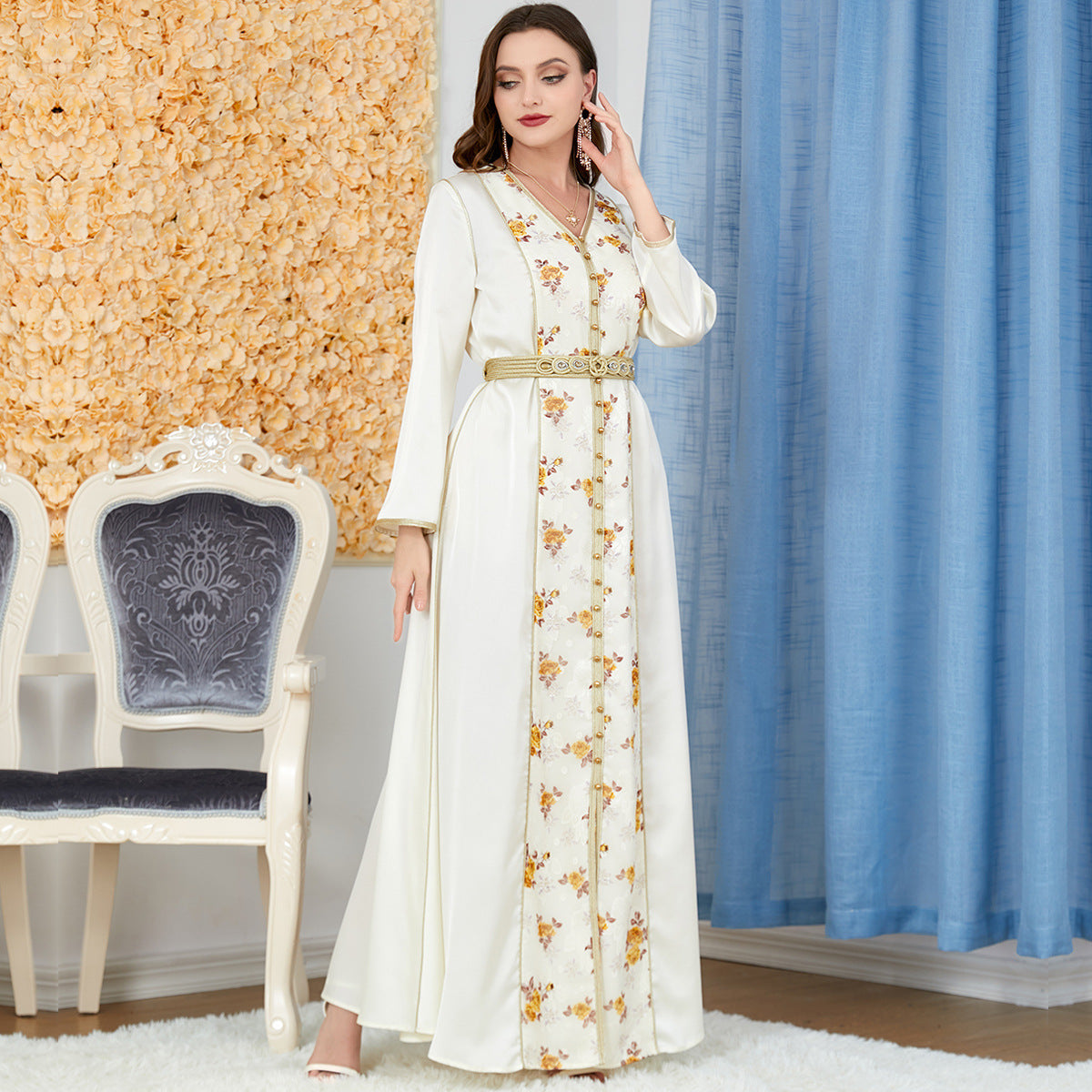 Robe ample trapèze à manches longues pour femmes du Moyen-Orient