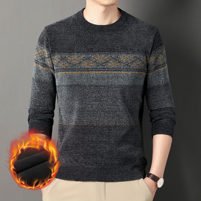 Pull en jacquard chaud et épais en velours chenille rembourré pour hommes d'âge moyen