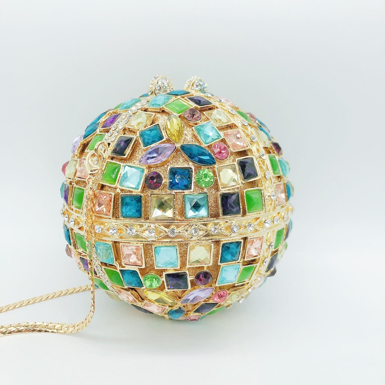 Multicolored Glass Rhinestone Round Ball Clutch Bag with Empty Diamond 10.5cm