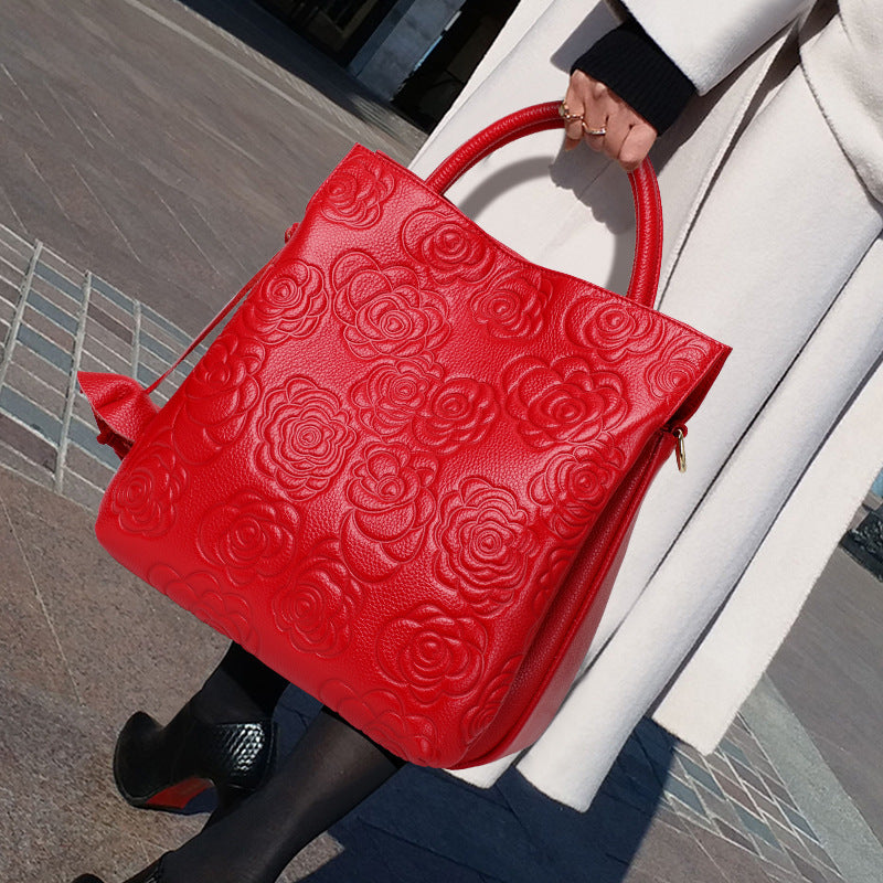 First Layer Cowhide Wine Red Women’s Crossbody Bag
