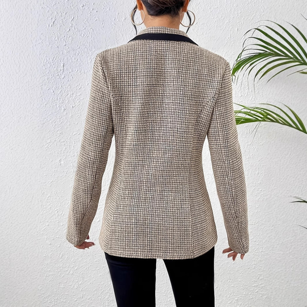 Graceful Fashionable Apricot Plaid Houndstooth Suit Jacket for Women