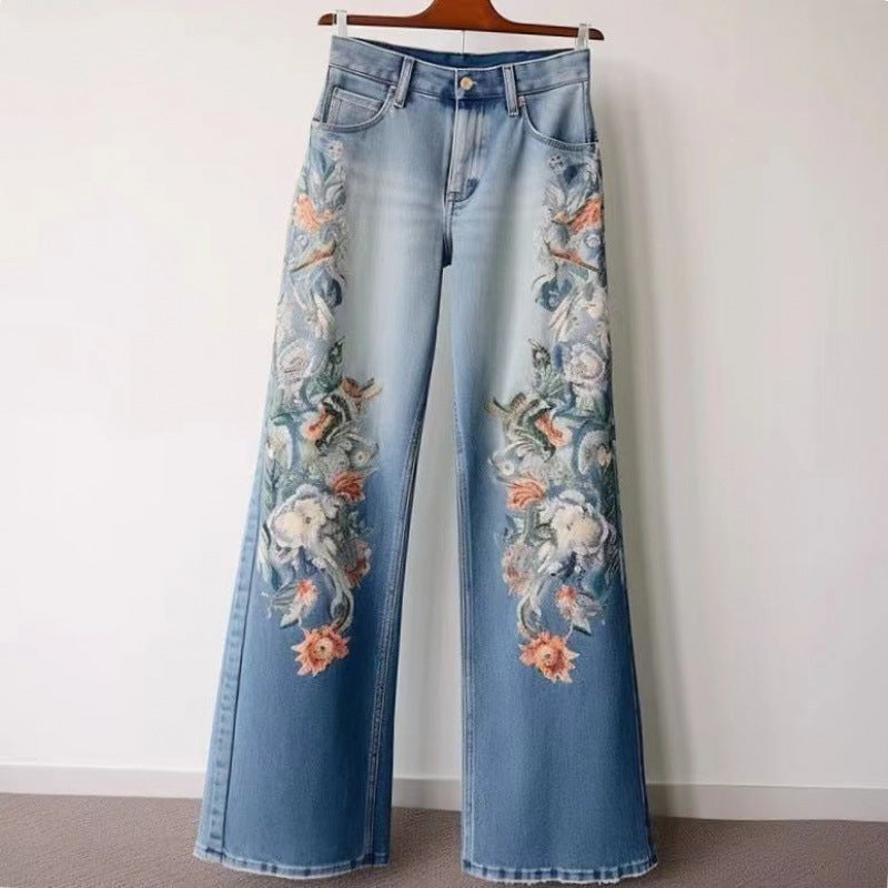 Jean droit en jean bleu taille haute pour femme