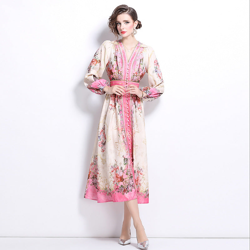 Robe évasée ample pour femme en fibre de polyester imprimée rouge Tailles M-2XL