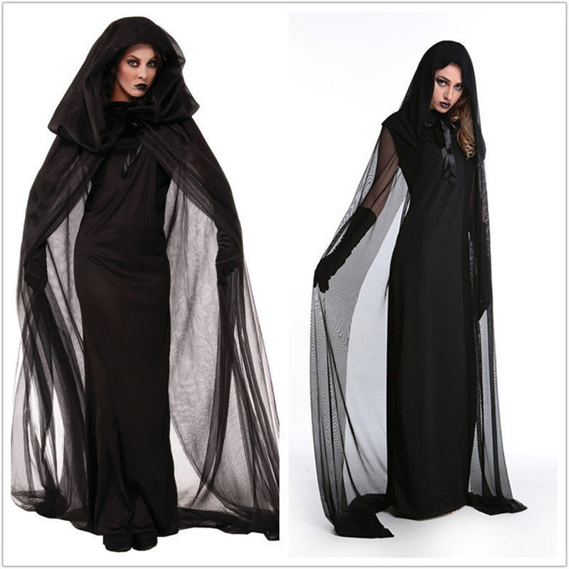 Nouvelle robe longue noire de cosplay pour Halloween, femme, costume de sorcière, diable, vampire, mort, enfer, opéra, fête, cosplay, Jour des Morts, costume