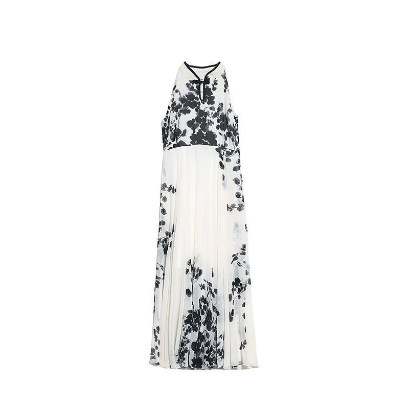Robe en polyester à imprimé encre de style chinois pour femmes