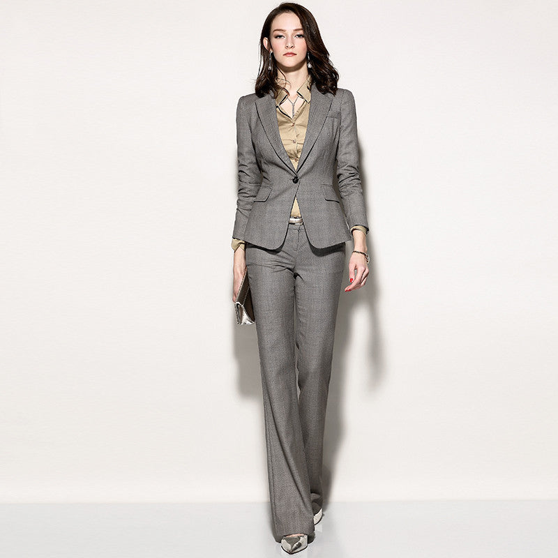 Ensemble tailleur professionnel en laine fine de polyester grise pour femmes