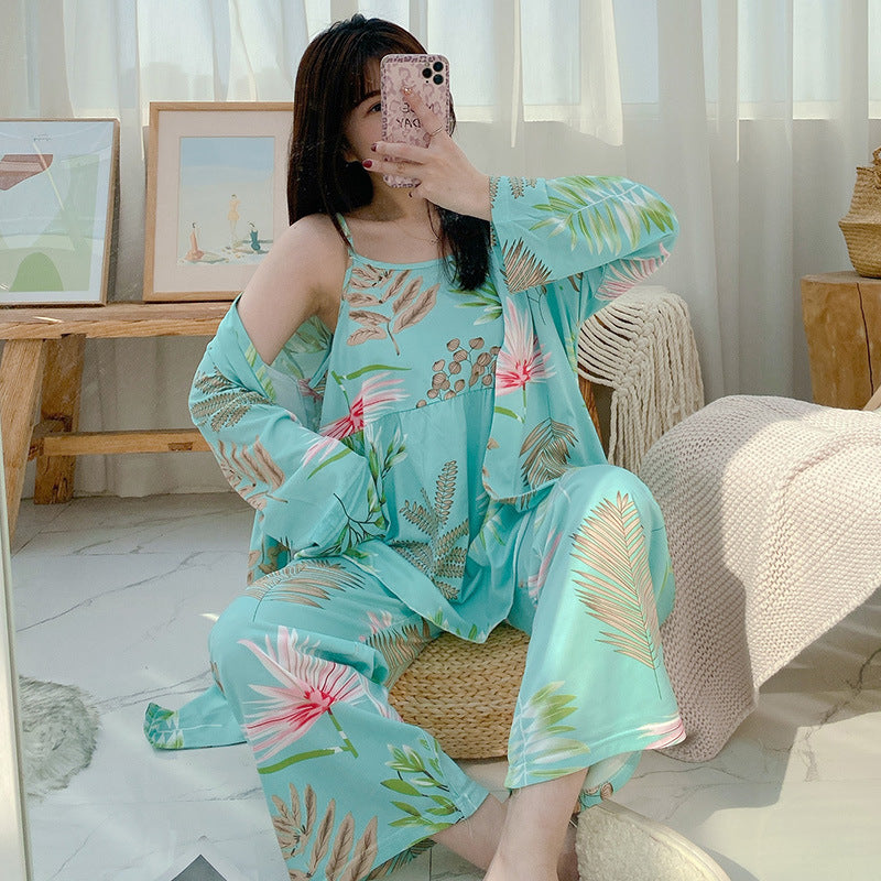 Ensemble de pyjama trois pièces pour femme en fibre de polyester M-XL