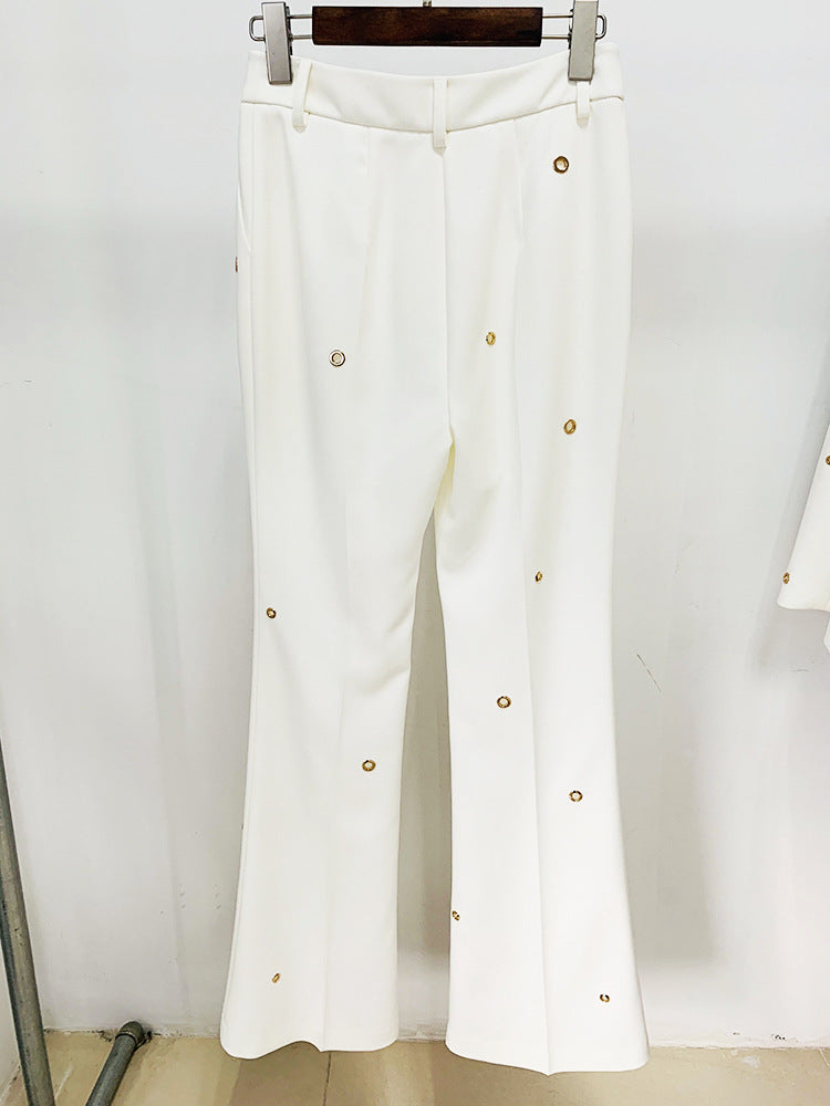 Ensemble deux pièces veste et pantalon en polyester blanc