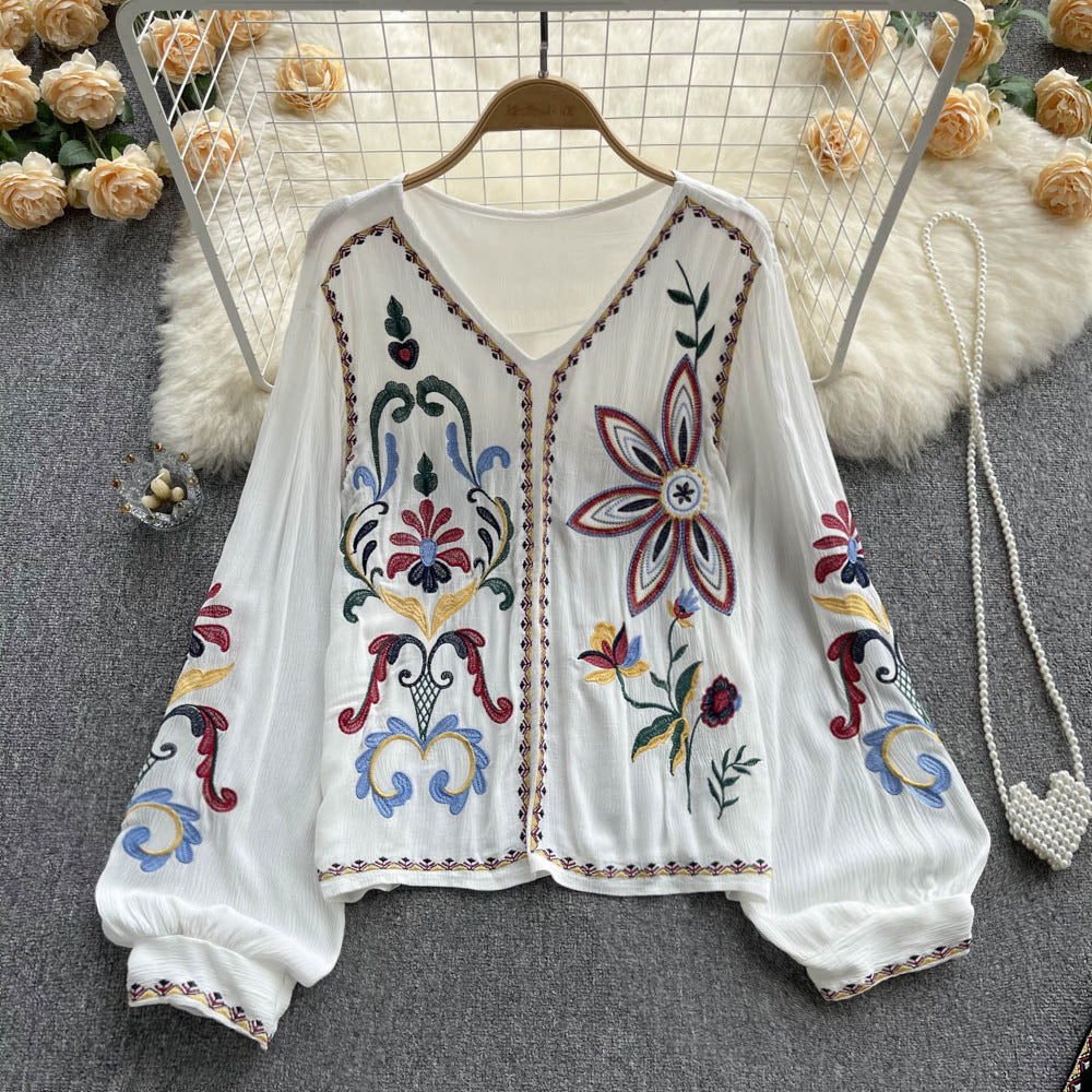 Women's Cotton Chiffon Embroidered Top - One Size, Multiple Colors