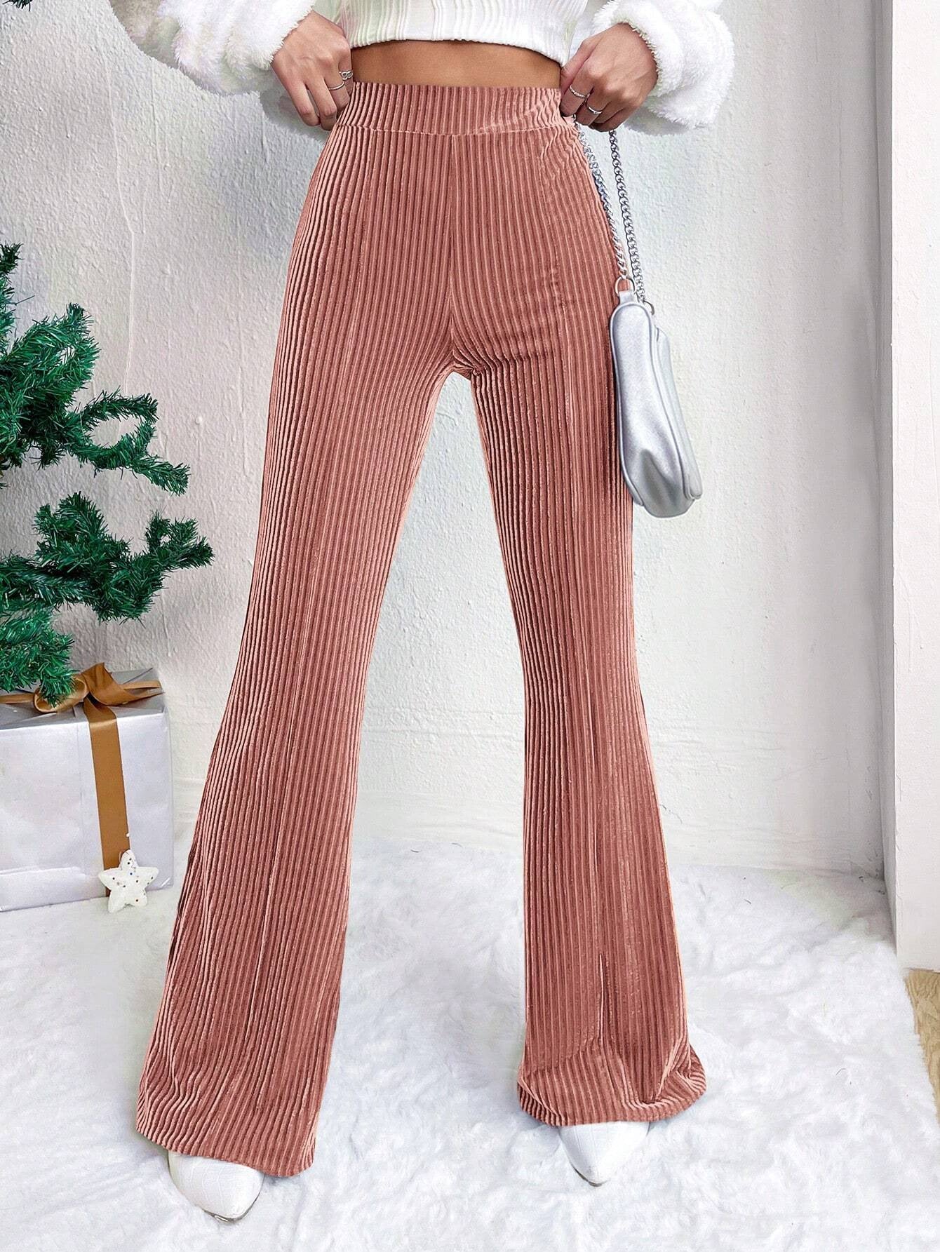 High Waist Corduroy Bell-Bottom Pants for Women Wide Leg