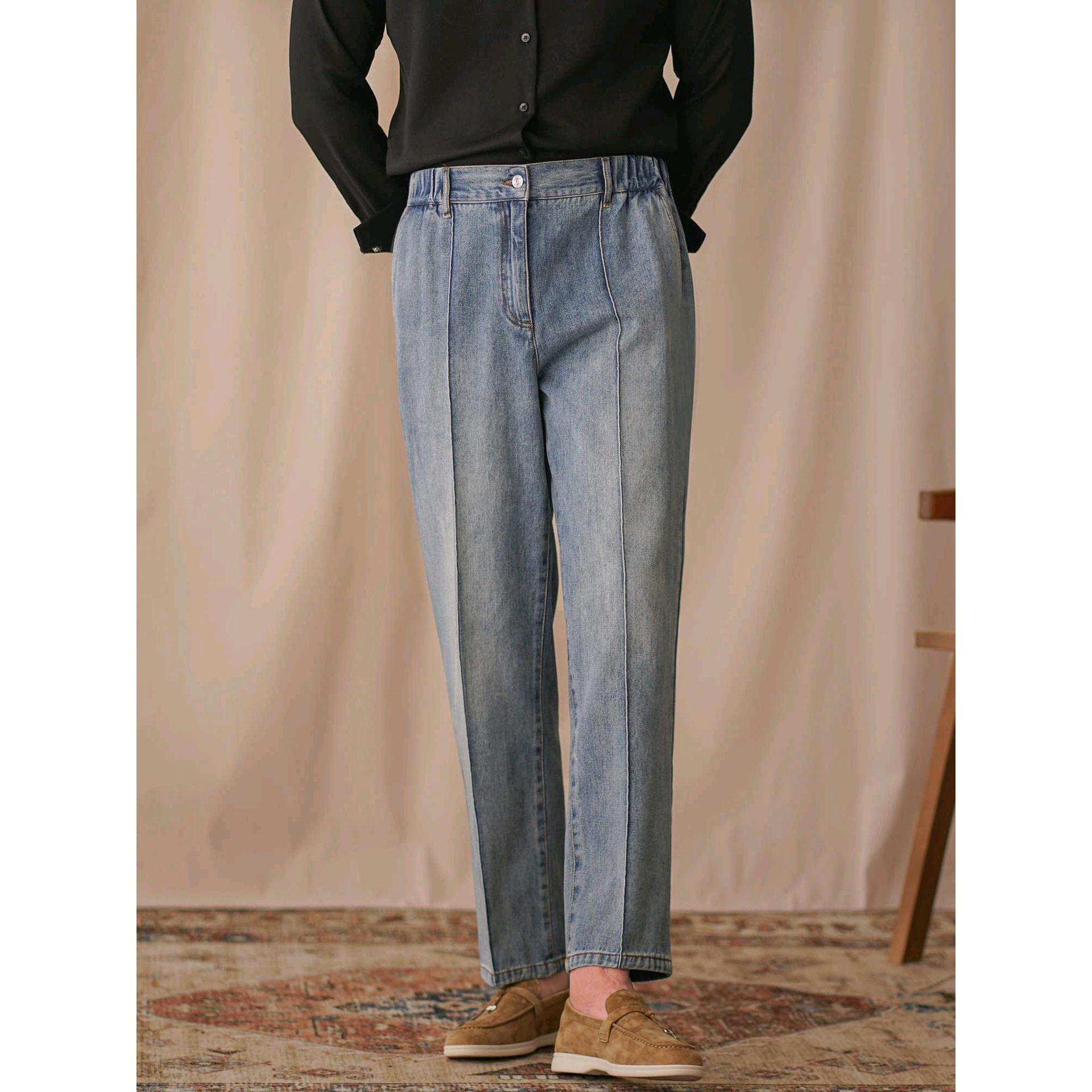 British Style Mid Waist Straight-Leg Cropped Pants