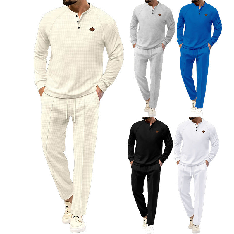 Men's Solid Color Long Sleeve Suit with Trousers Polyester Fiber