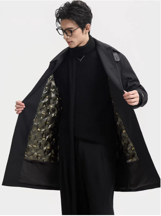 جاكيت رجالي متوسط ​​الطول مبطن بالريش للشتاء