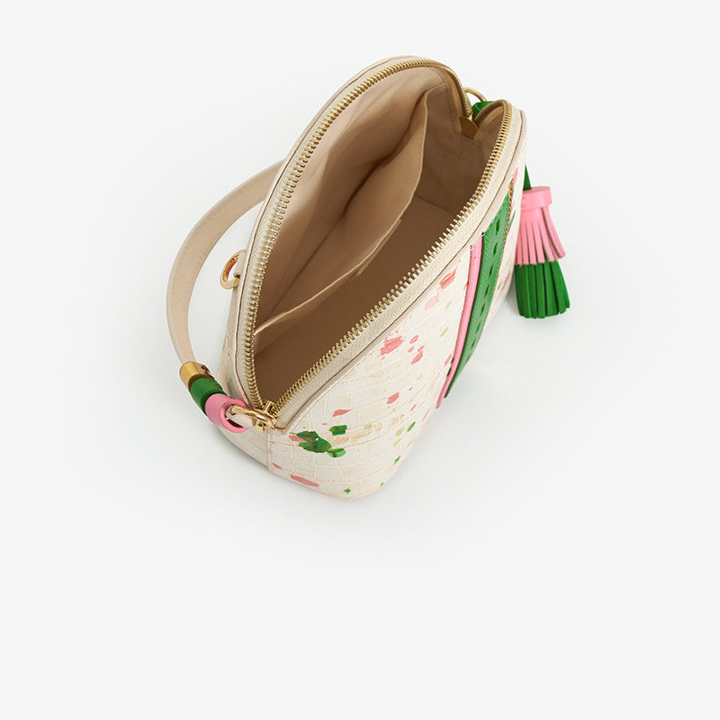 Sac à bandoulière personnalisé en cuir véritable à pompons pour femme en forme de coquille