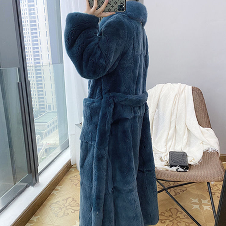 Women's Mid-Length Faux Rabbit Fur Coat – Urban Casual V-Neck