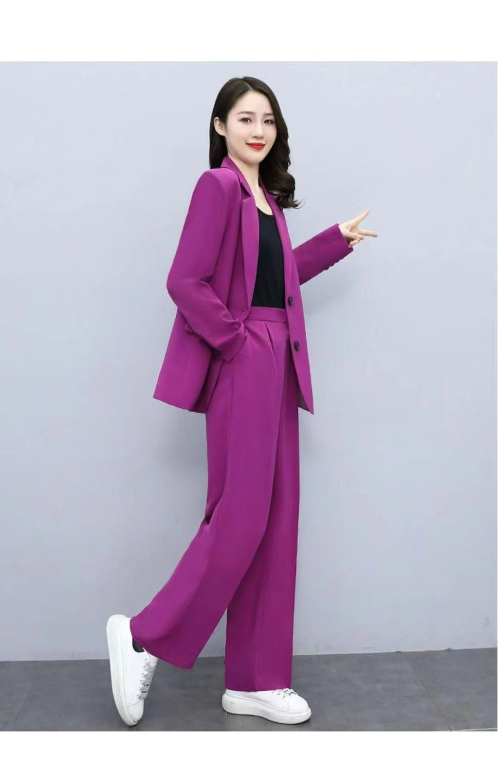 Tailleur pantalon deux pièces pour femme à jambes larges