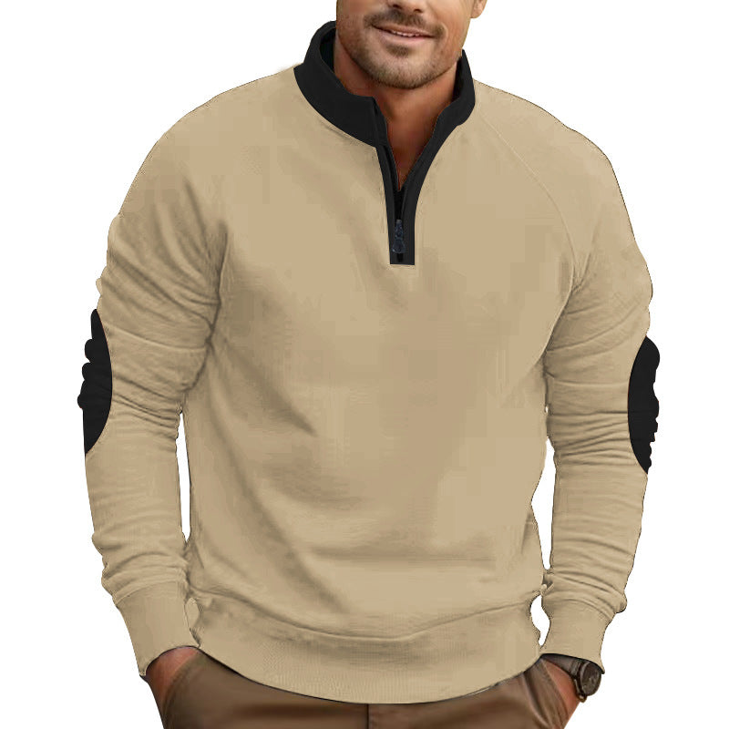 Stand Collar Half Zip Pullover Long Sleeve Coat