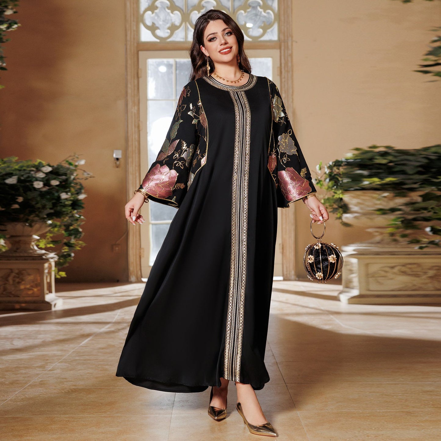 Elegant Abaya Dress Sequin Embroider Sequined Women's Clothing