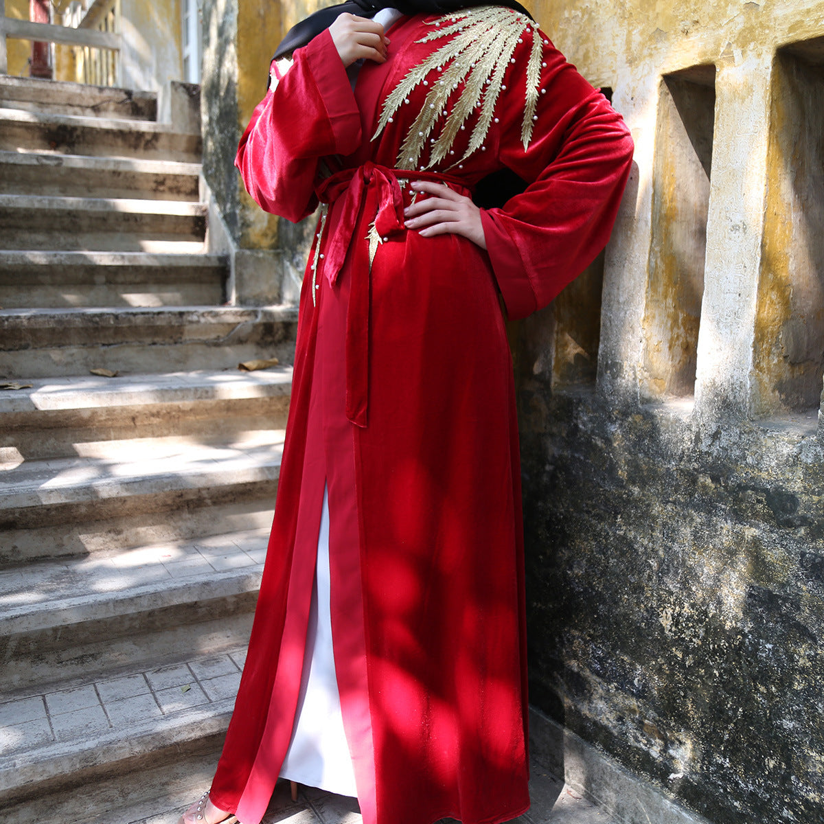 Muslim Women's Pearl Cardigan Robe Dress