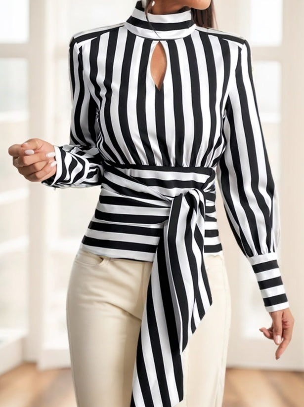 Ladies' Striped Long Sleeve Polyester Top