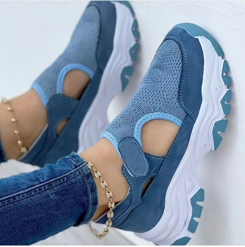Chaussures décontractées à semelles épaisses et couleurs assorties pour femmes, talon moyen, semelle en caoutchouc