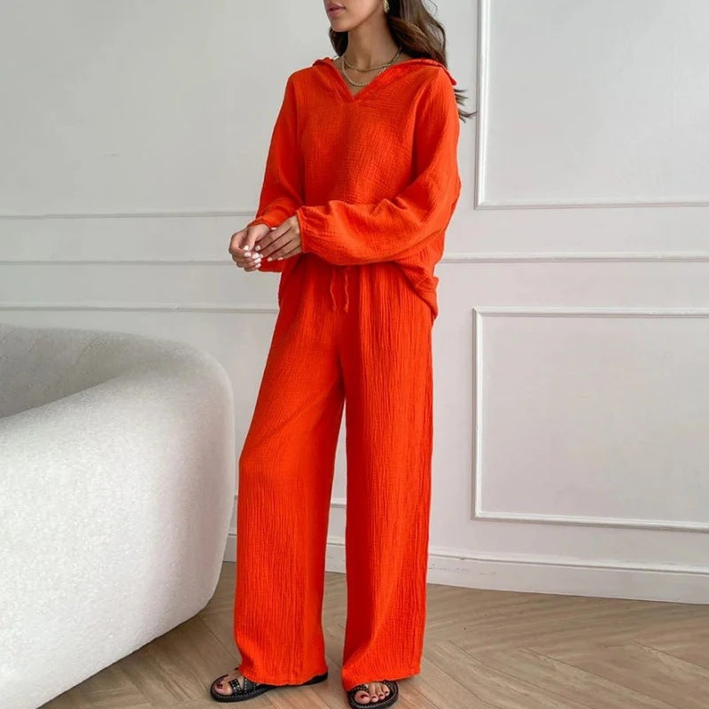 Ensemble élégant haut et pantalon décontracté en polyester pour femme, disponible en plusieurs coloris