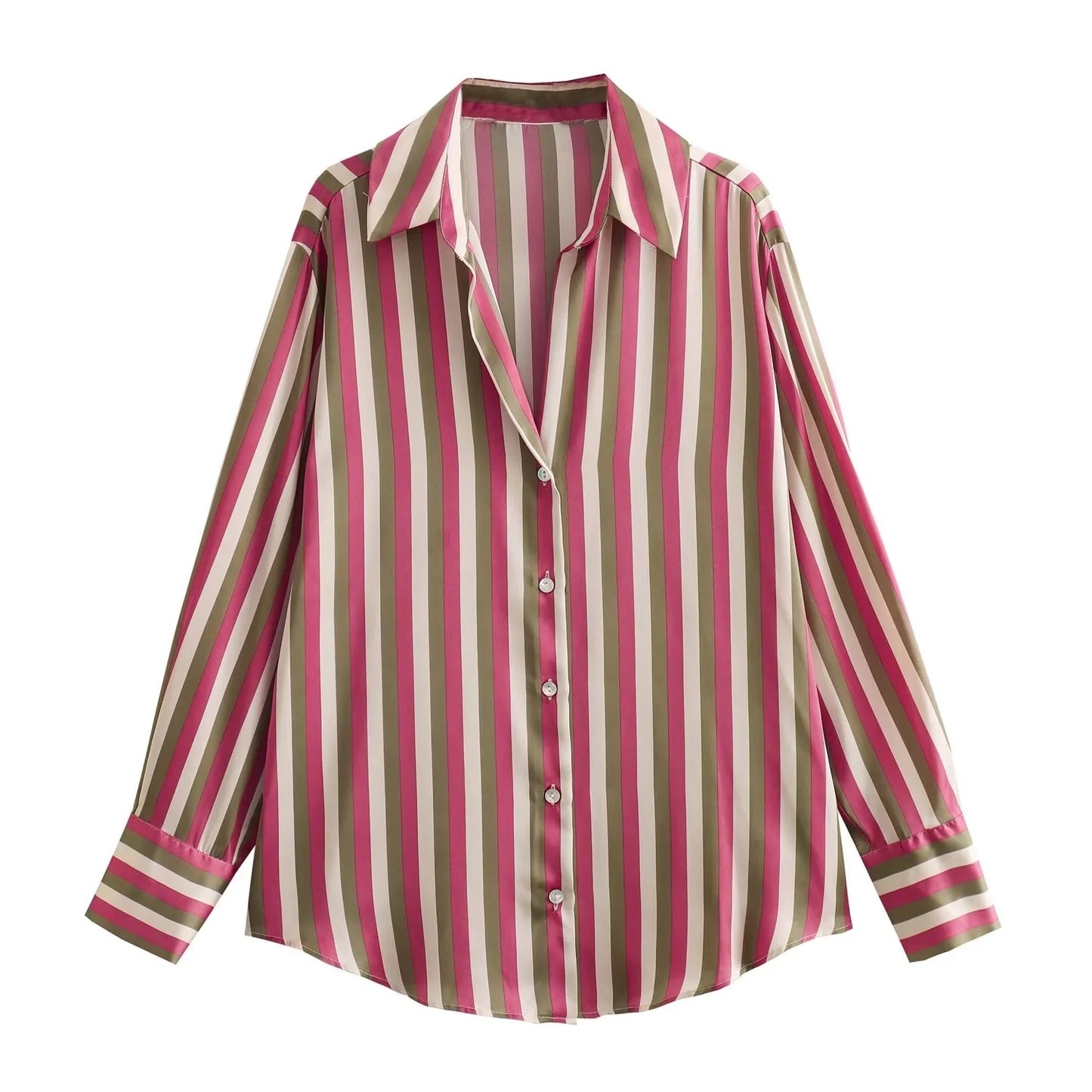 All-match Silk Satin Texture Draping Long-sleeved Shirt For Women