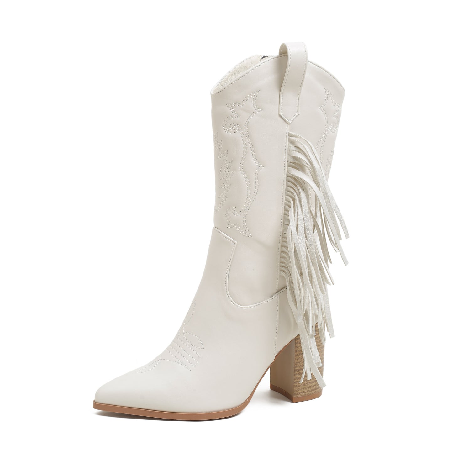 Bottes de cowboy blanches neuves de style western avec pompon brodé