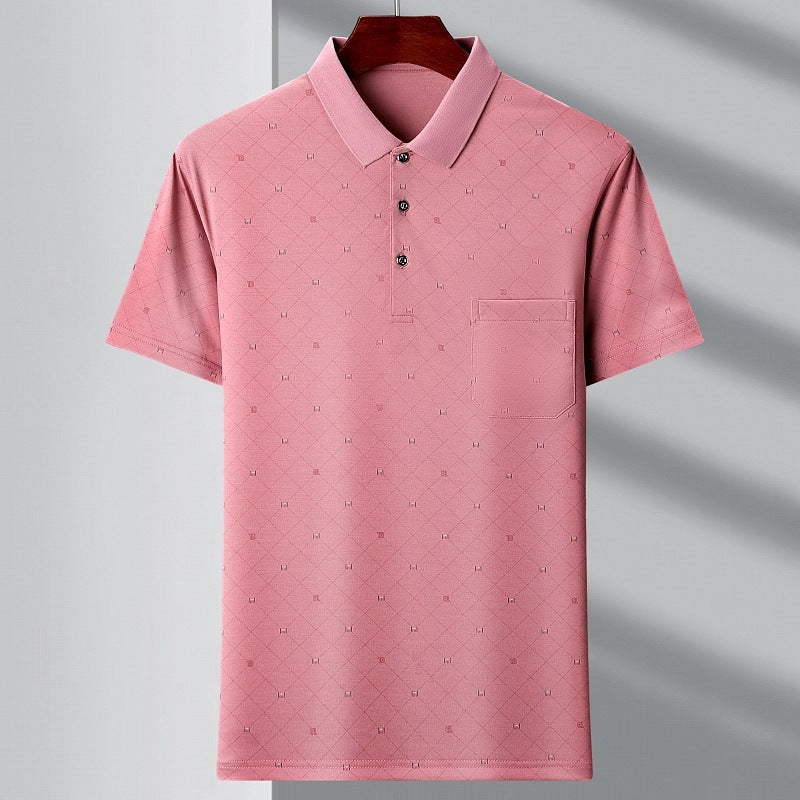 Men's Youth Striped Polo Shirt with Pocket Cotton Spandex