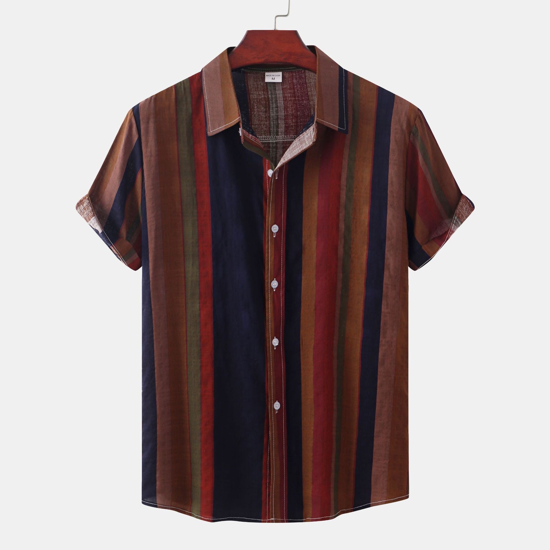 Summer Men's Casual Retro Cotton Printed Shirt Short Sleeve