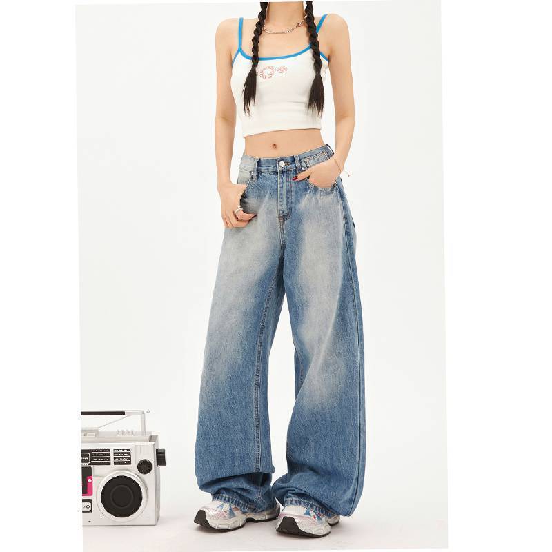 High Waist Retro Straight Denim Jeans for Women