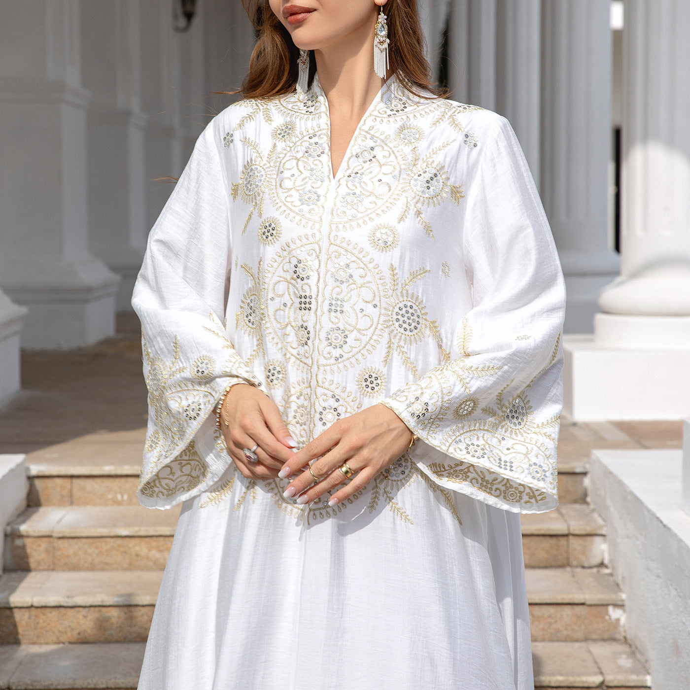 Muslim Women's Embroidered Robe Dress Long Sleeve Polyester