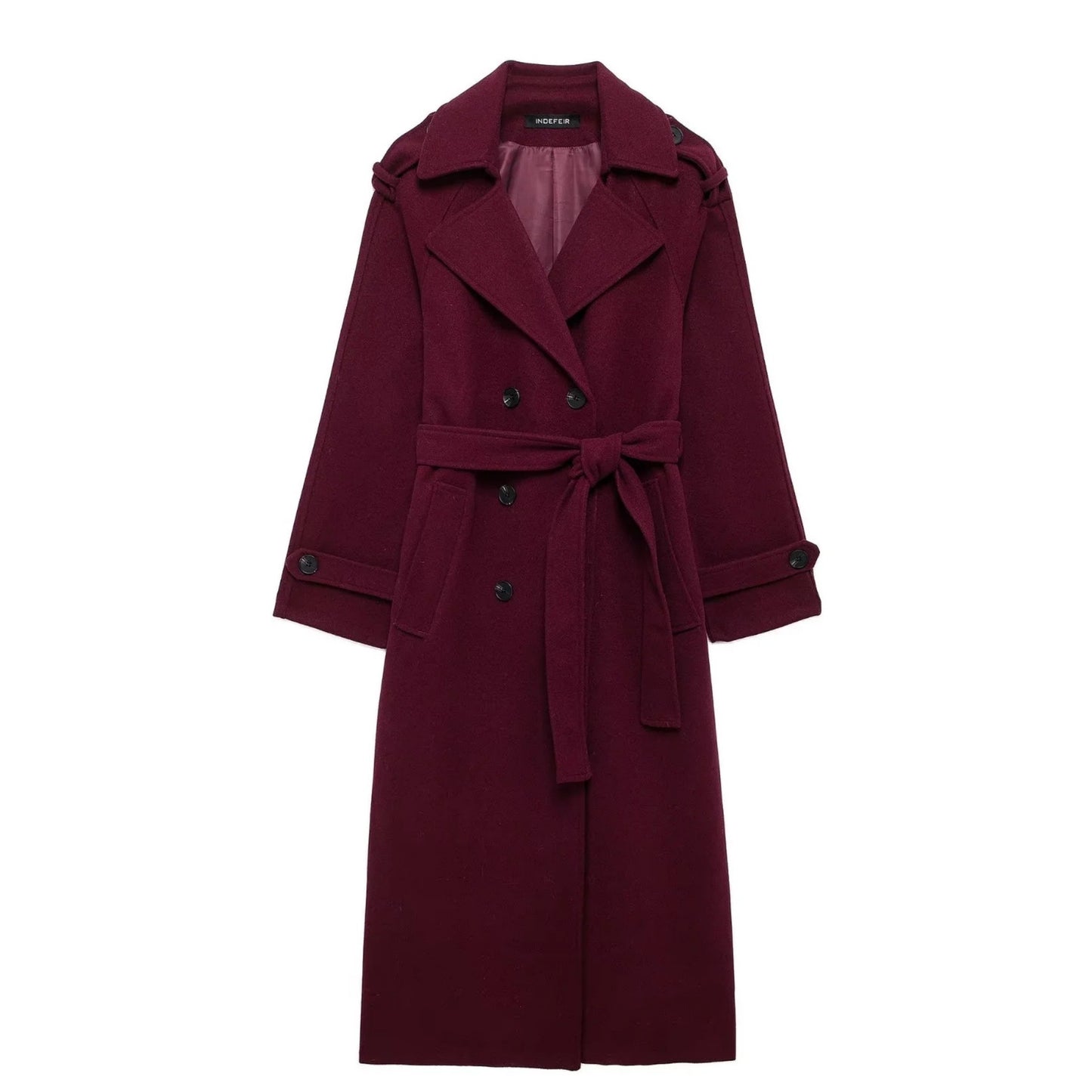 Woolen Lapel Belted Double-Breasted Trench Coat for Women Winter Jacket