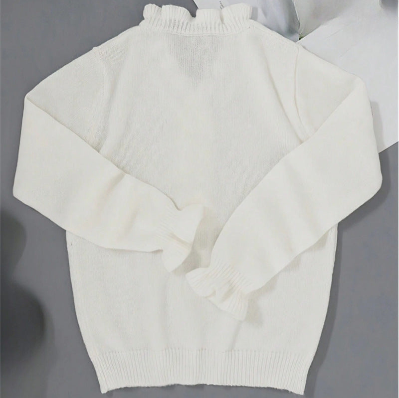 Women’s Winter V-Neck Ruffled Knitted Pullover Sweater Long Sleeve