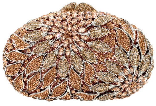 Leaf Flower Diamond Inlaid Hard Oval Dinner Bag