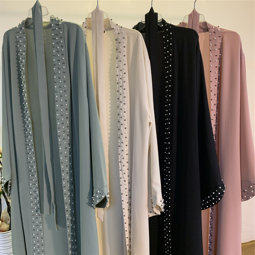 Beaded Lace-Up Cardigan Robe for Middle Eastern Women in Ice Silk
