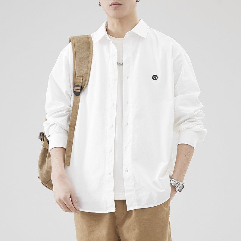 Chemise en coton à manches longues pour homme, style rétro minimaliste, printemps