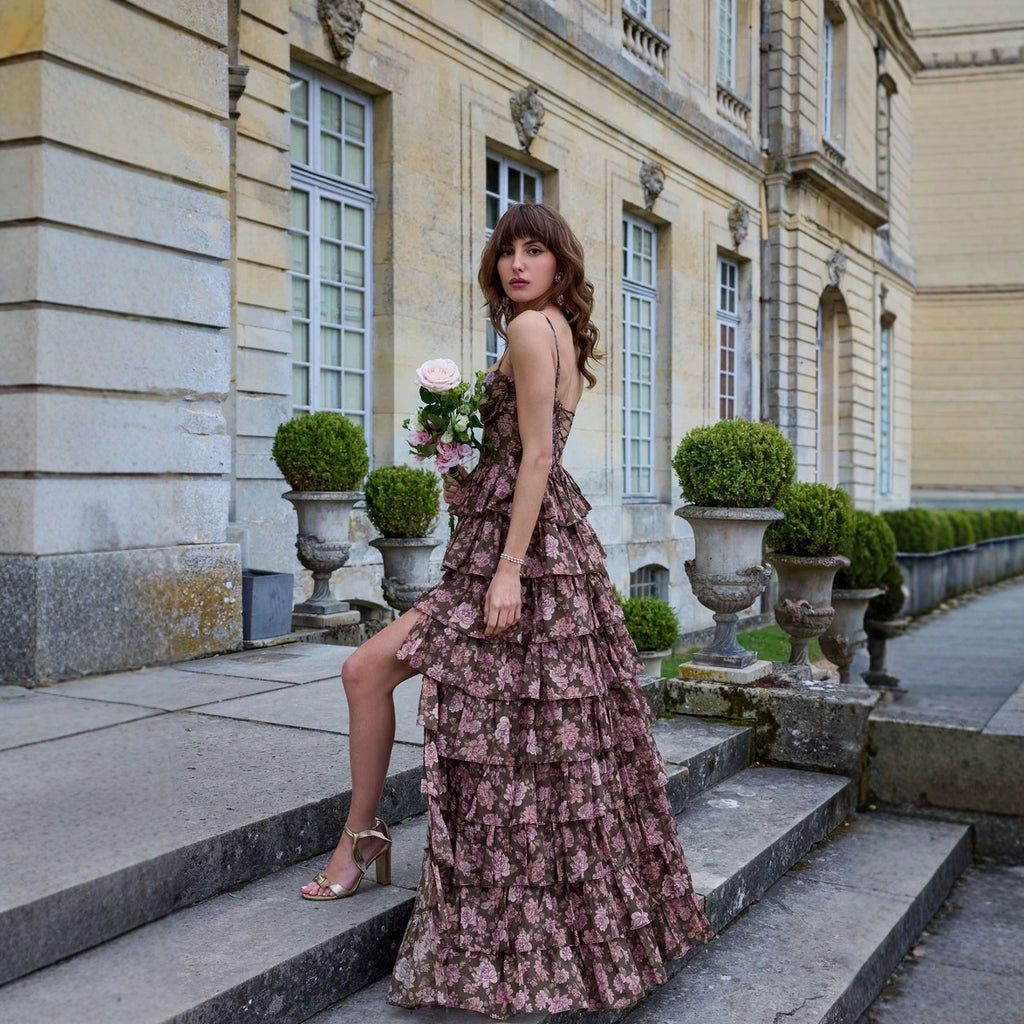 Early Spring Floral Strap Fishbone Corset Party Dress