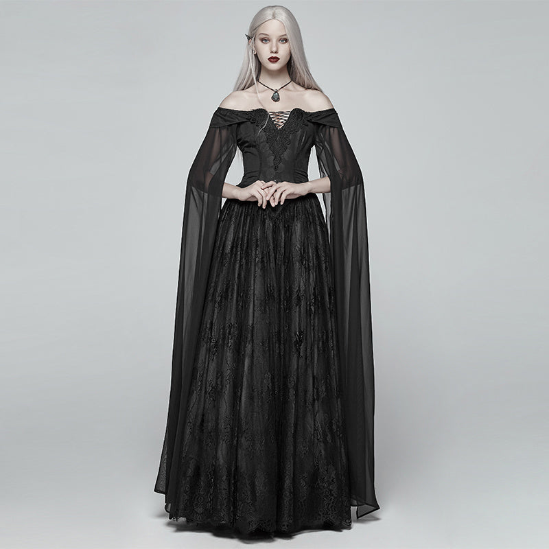 Cape Sleeve Off-Neck Victoria Dress Black A-Line for Groom or Bride’s Mother