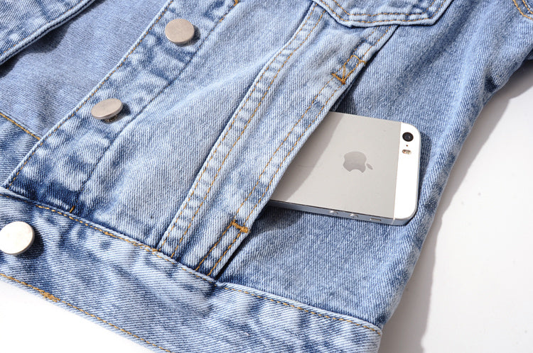 Heavy Industry Beaded Flowers Long-sleeved Denim Jacket