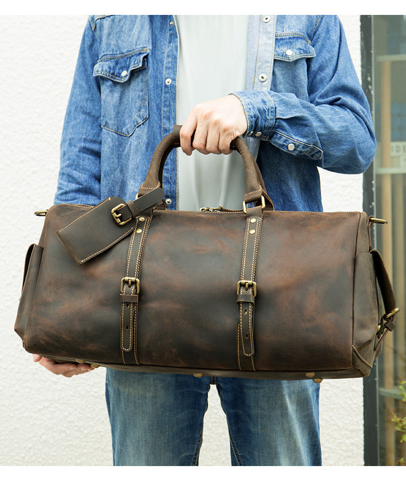 Sac de voyage en cuir Crazy Horse grande capacité de rangement 36-55L