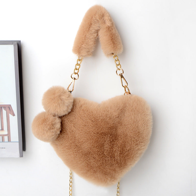 Love Bags Medium Soft Plush Heart Handbag with Zipper