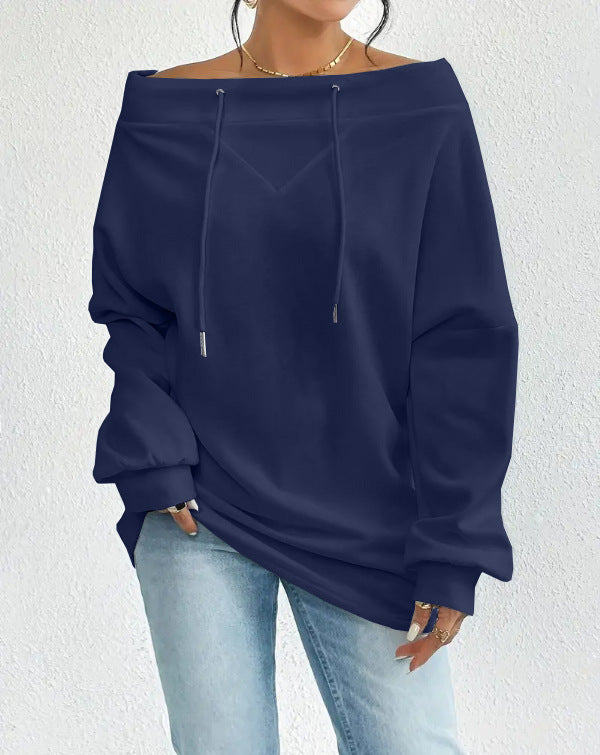 Women's Loose Casual Drawstring Off-the-shoulder Off-shoulder Top