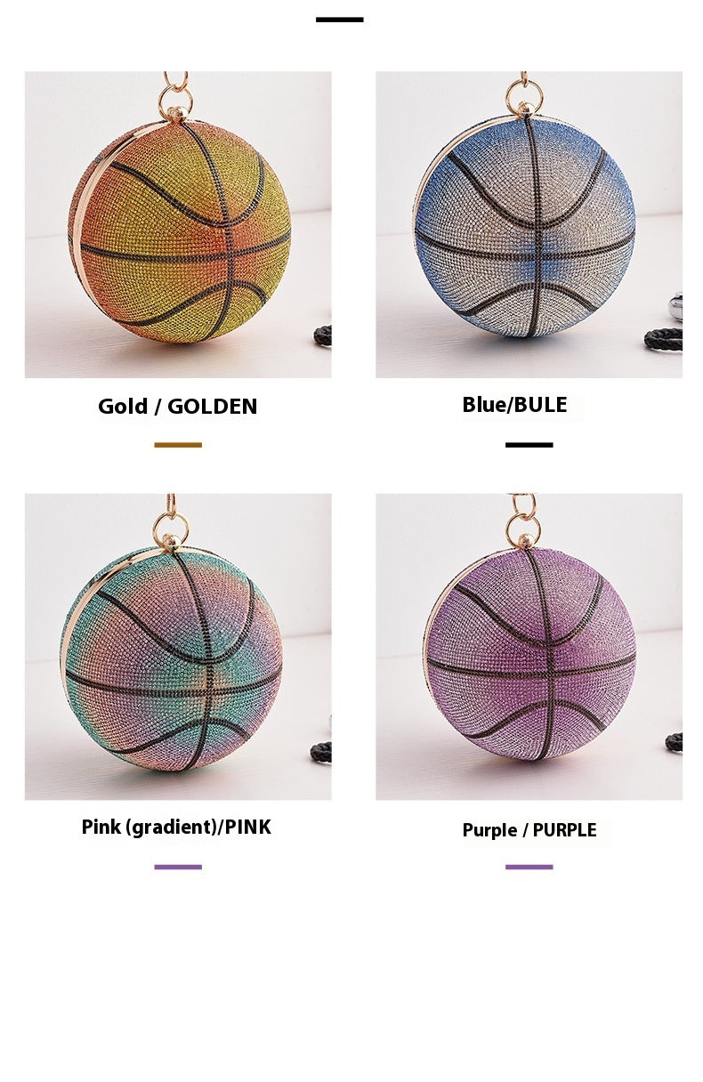 Colorful Round Basketball Dinner Bag Full Diamond 14cm Diameter
