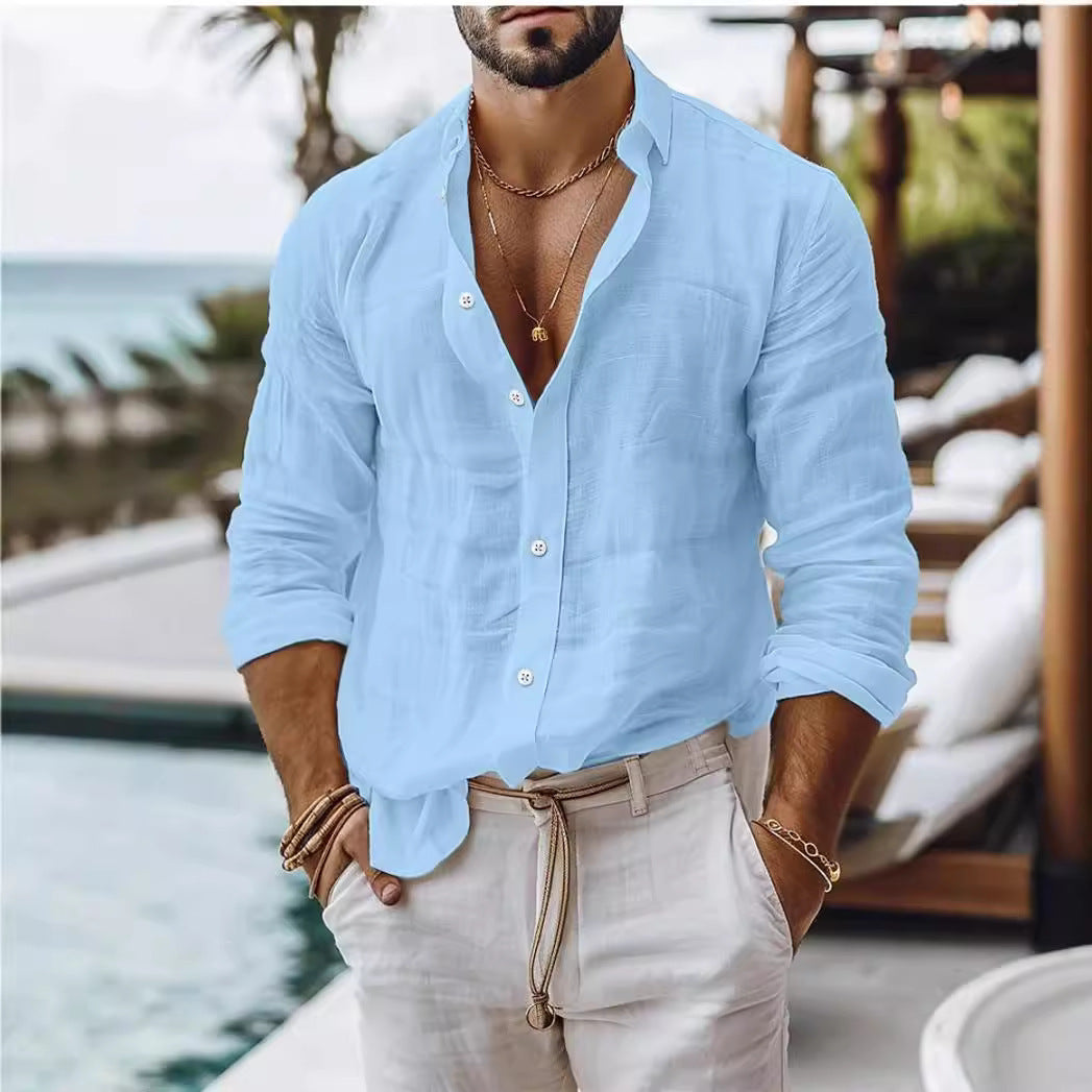 Men's Cotton Blend Linen Long Sleeve Casual Shirt