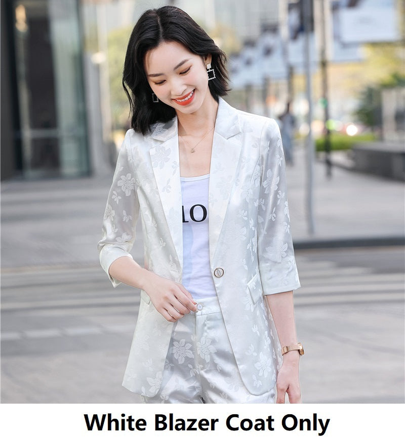 Veste de tailleur en satin imprimé pour femme, coloris rose, blanc et bleu